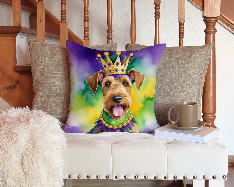 Airedale Terrier King of Mardi Gras Throw Pillow - 14x14 Decorative Pillow – Art for Your Home & Patio