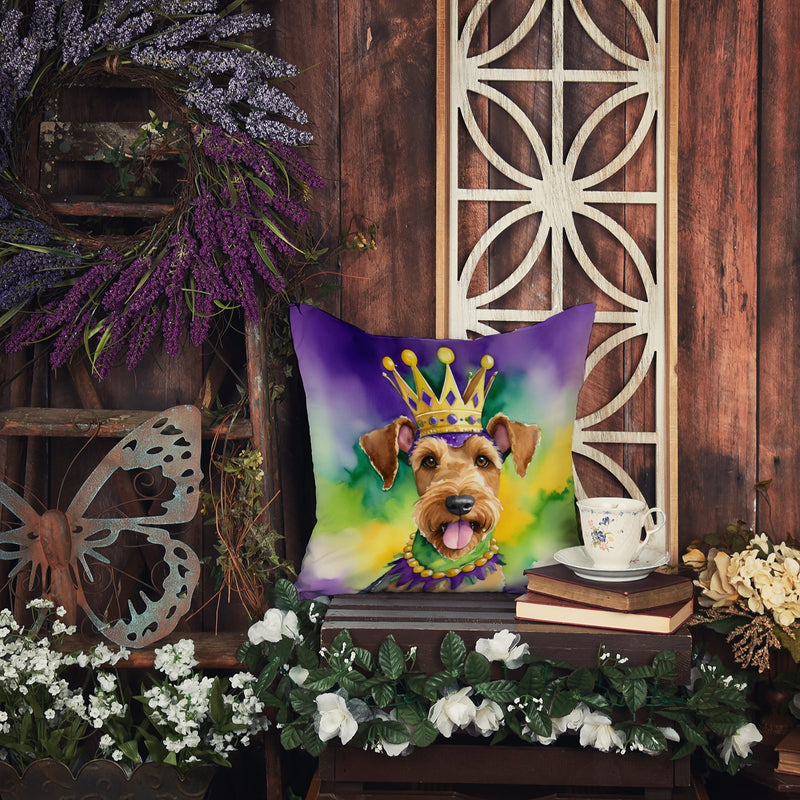 Airedale Terrier King of Mardi Gras Throw Pillow - 14x14 Decorative Pillow – Art for Your Home & Patio