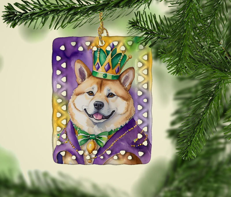Akita King of Mardi Gras Porcelain Ornament
