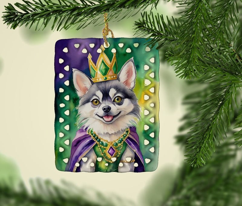Alaskan Klee Kai King of Mardi Gras Porcelain Ornament