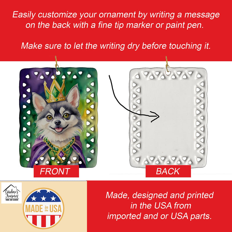 Alaskan Klee Kai King of Mardi Gras Porcelain Ornament