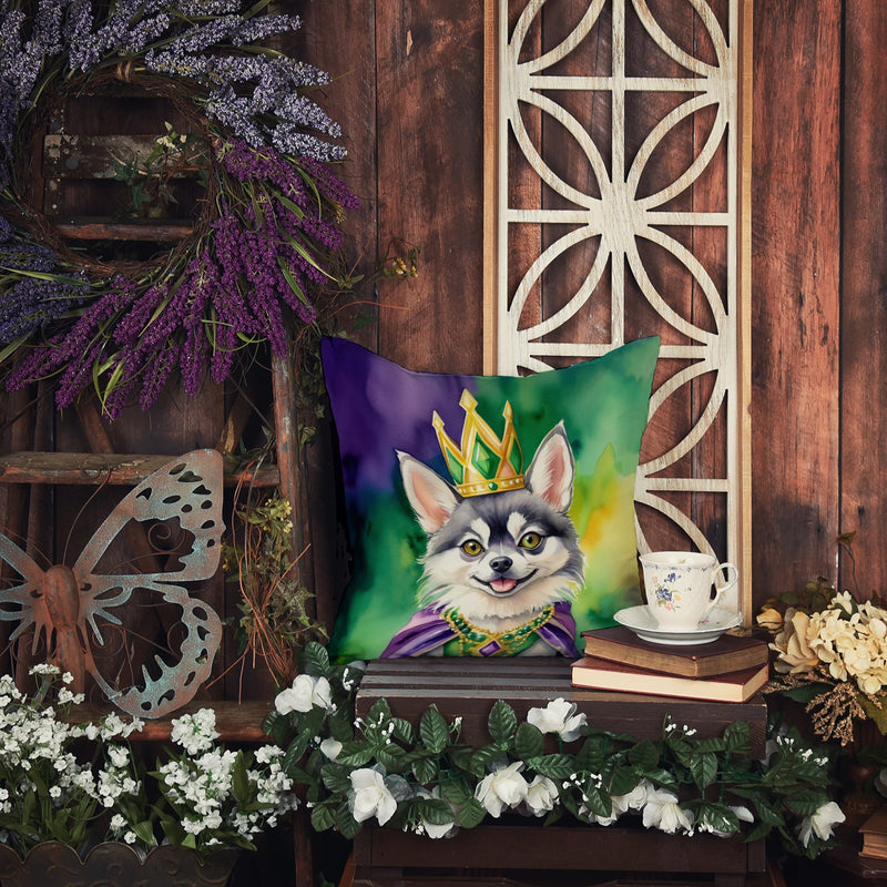 Alaskan Klee Kai King of Mardi Gras Throw Pillow - 14x14 Decorative Pillow – Art for Your Home & Patio