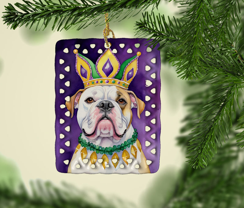 American Bulldog King of Mardi Gras Porcelain Ornament