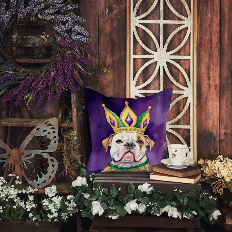 American Bulldog King of Mardi Gras Throw Pillow - 14x14 Decorative Pillow – Art for Your Home & Patio