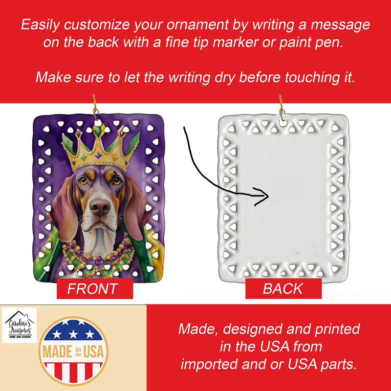 American English Coonhound King of Mardi Gras Porcelain Ornament