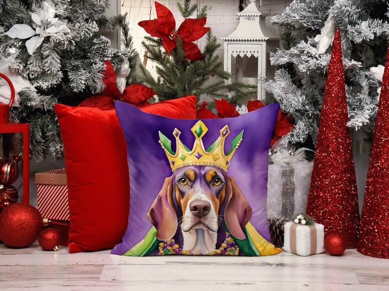 American English Coonhound King of Mardi Gras Throw Pillow - 14x14 Decorative Pillow – Art for Your Home & Patio