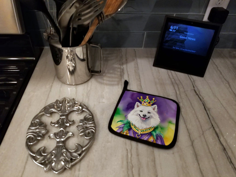 American Eskimo King of Mardi Gras Pot Holders - Set of 2 Decorative Kitchen Helpers | Made in the USA