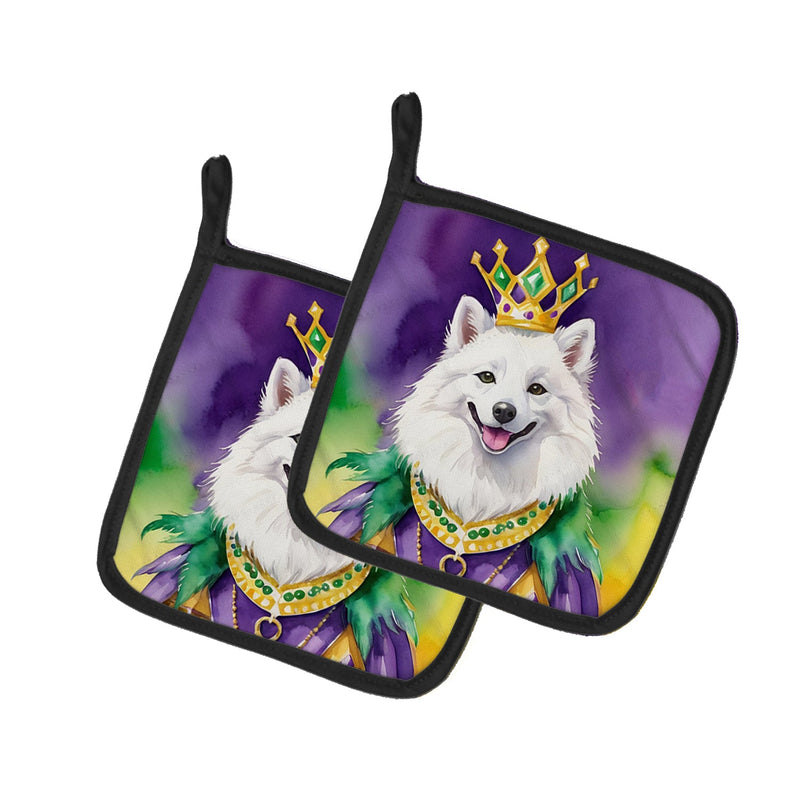 American Eskimo King of Mardi Gras Pot Holders - Set of 2 Decorative Kitchen Helpers | Made in the USA