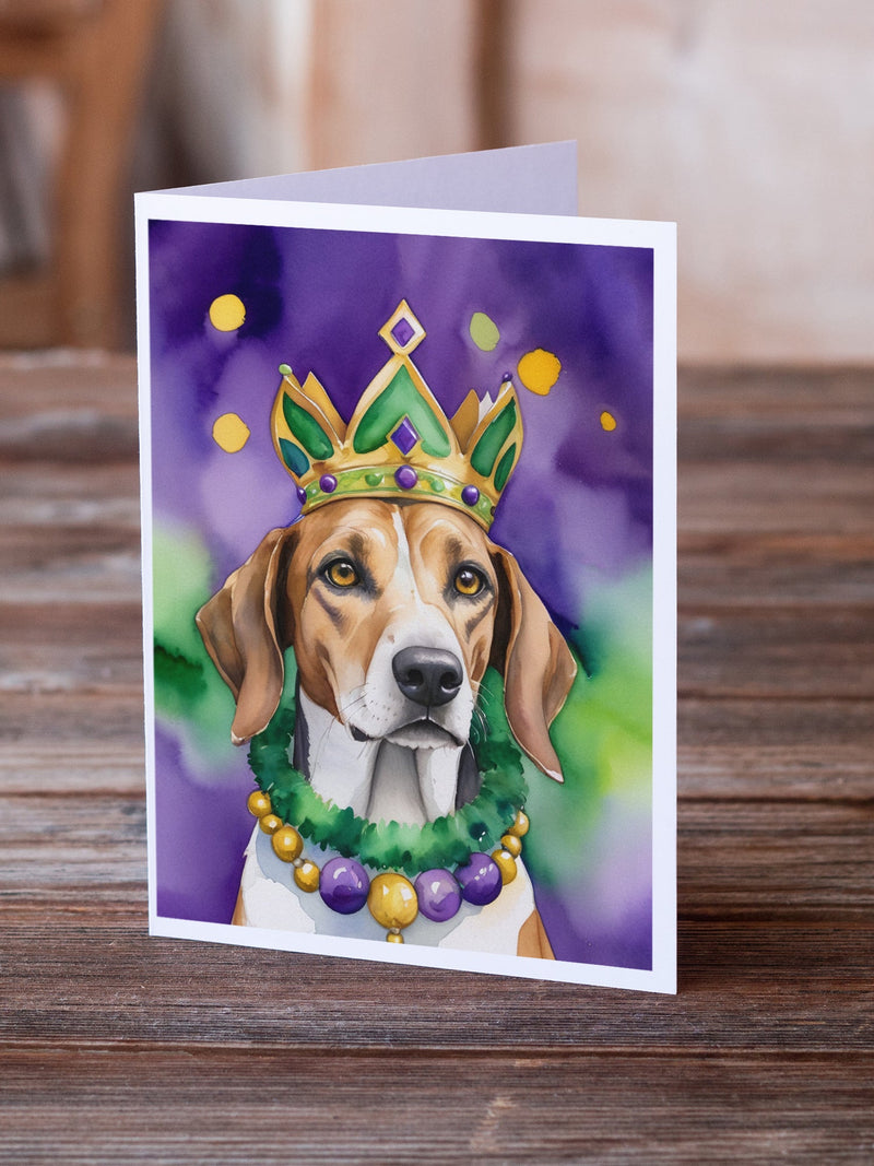 American Foxhound King of Mardi Gras Greeting Cards - Blank Note Cards – 8-Pack of Artist-Designed Cards with Envelopes