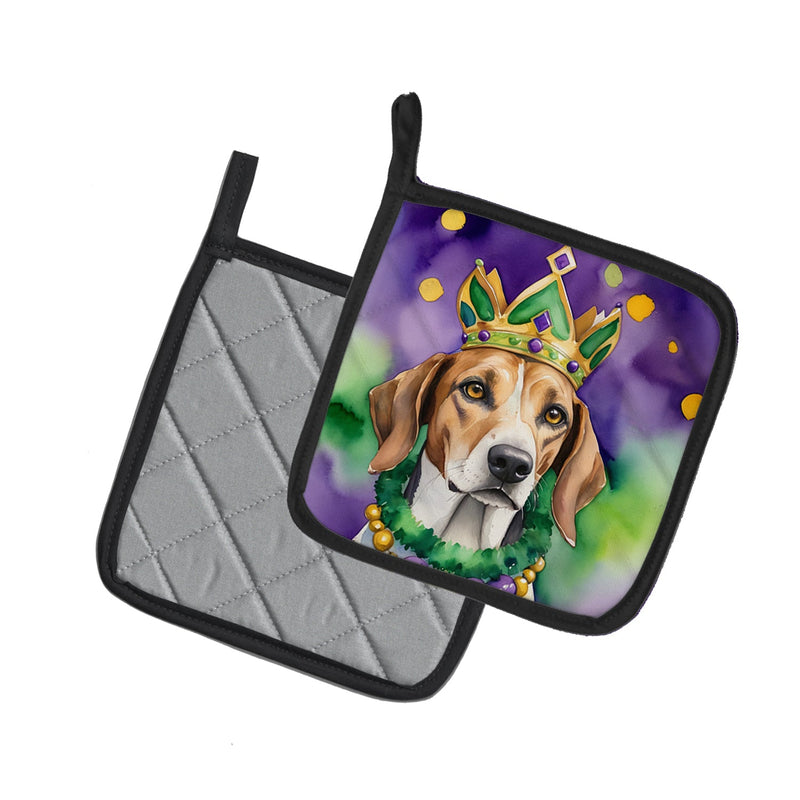 American Foxhound King of Mardi Gras Pot Holders - Set of 2 Decorative Kitchen Helpers | Made in the USA