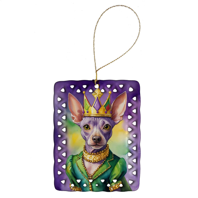 American Hairless Terrier King of Mardi Gras Porcelain Ornament