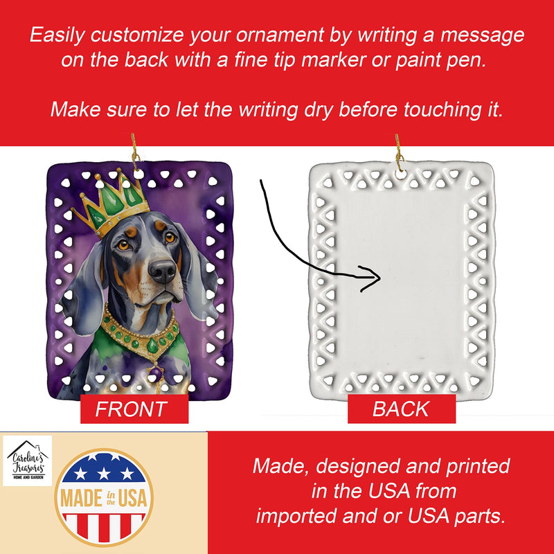 Bluetick Coonhound King of Mardi Gras Porcelain Ornament