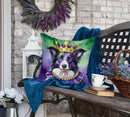 Border Collie King of Mardi Gras Throw Pillow