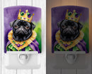 Black Pug King of Mardi Gras Ceramic Night Light