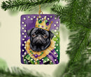 Black Pug King of Mardi Gras Porcelain Ornament