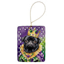 Black Pug King of Mardi Gras Porcelain Ornament