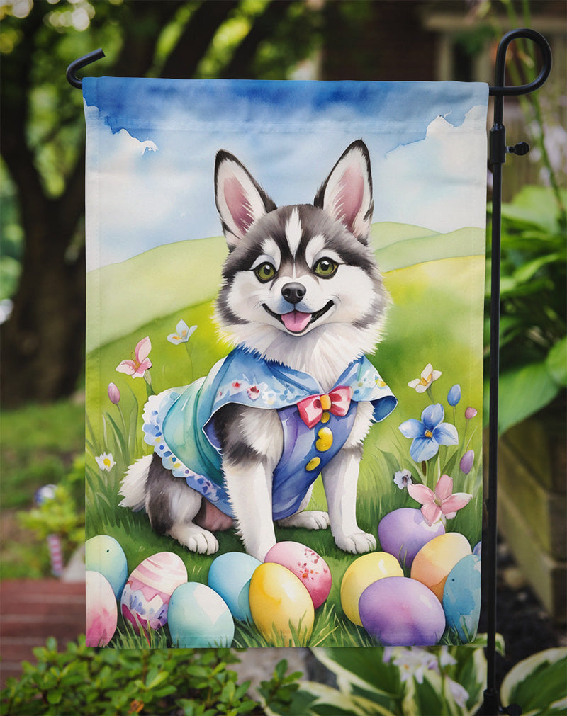 Alaskan Klee Kai Easter Garden Flag - Easter Egg Hunt - Dog-Themed Spring Yard Decor
