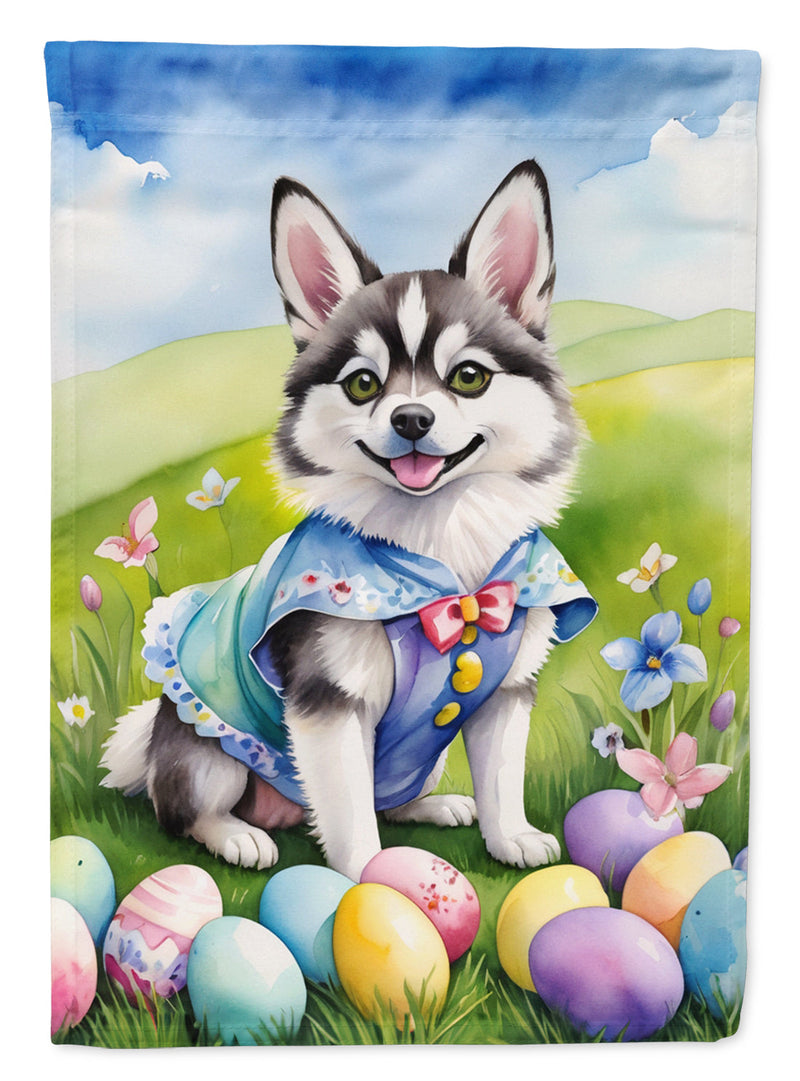 Alaskan Klee Kai Easter Garden Flag - Easter Egg Hunt - Dog-Themed Spring Yard Decor