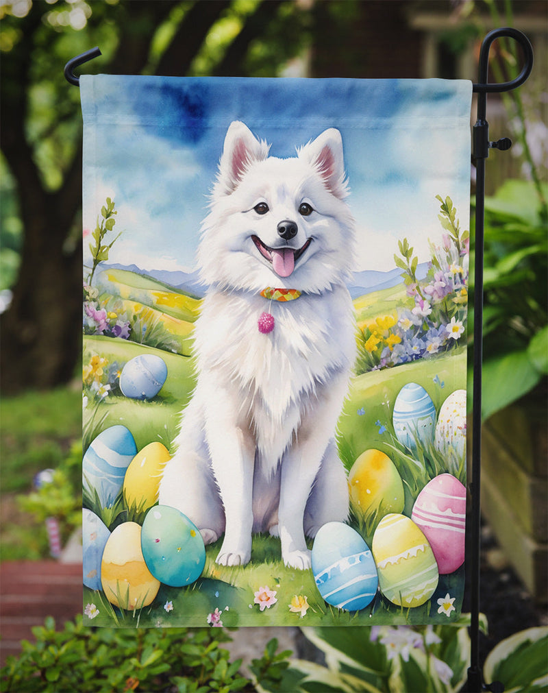 American Eskimo Easter Garden Flag - Easter Egg Hunt - Dog-Themed Spring Yard Decor