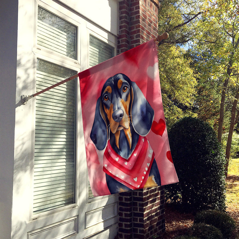 Black and Tan Coonhound My Valentine House Flag