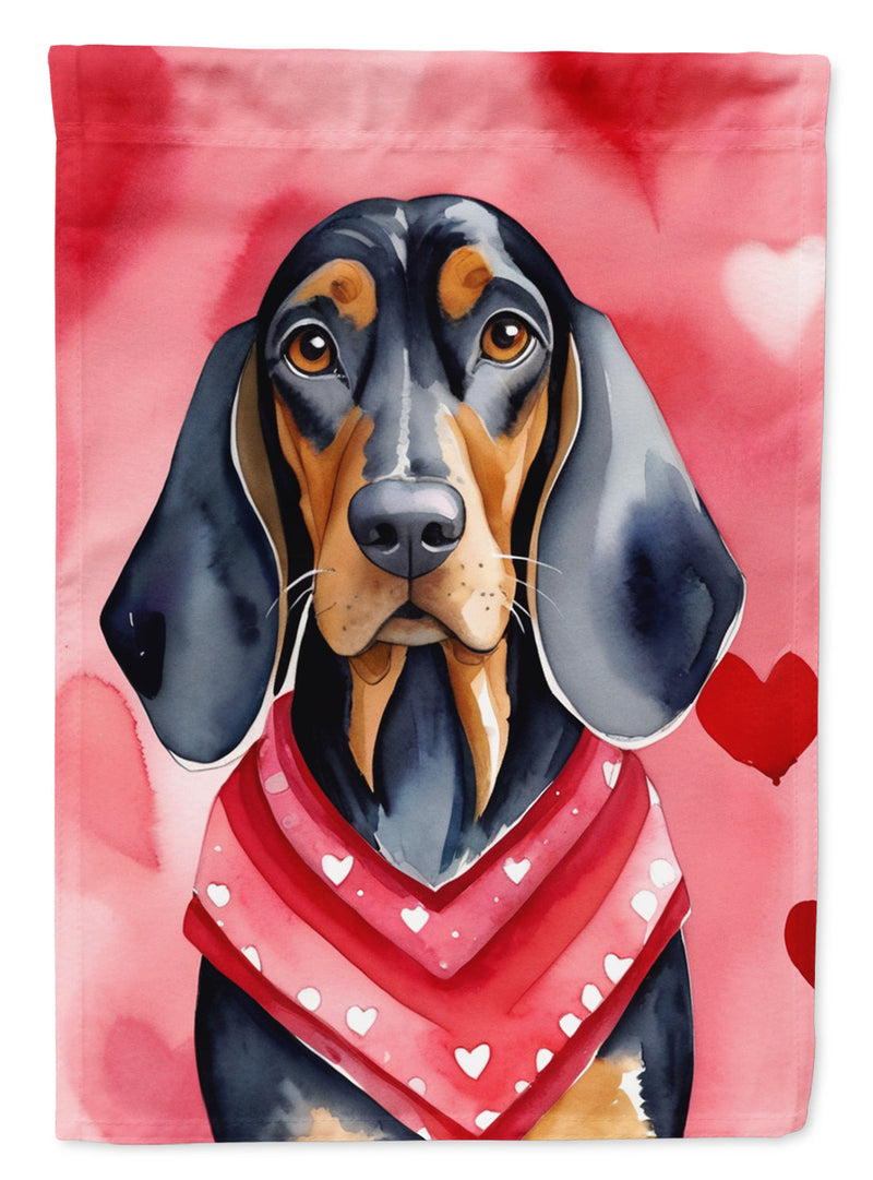 Black and Tan Coonhound Valentine’s Day Garden Flag – Dog-Themed Heart Yard Decor
