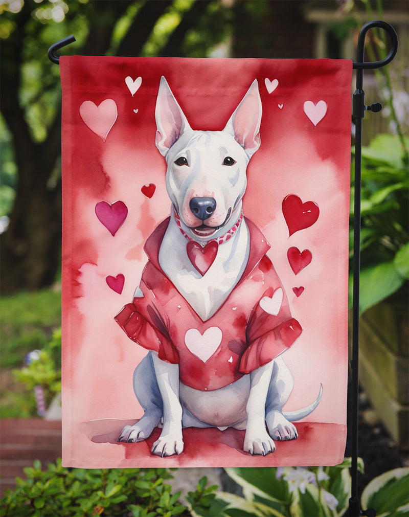 Bull Terrier Valentine’s Day Garden Flag – Dog-Themed Heart Yard Decor