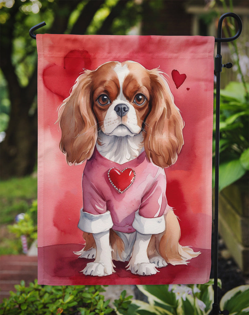 Cavalier Spaniel Valentine’s Day Garden Flag – Dog-Themed Heart Yard Decor