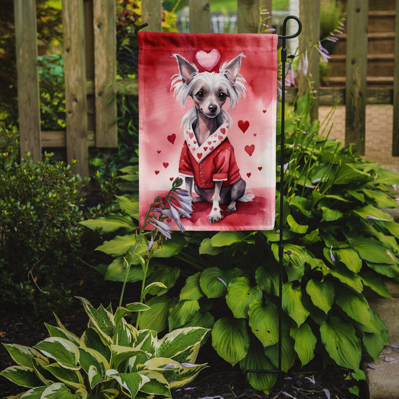 Chinese Crested Valentine’s Day Garden Flag – Dog-Themed Heart Yard Decor