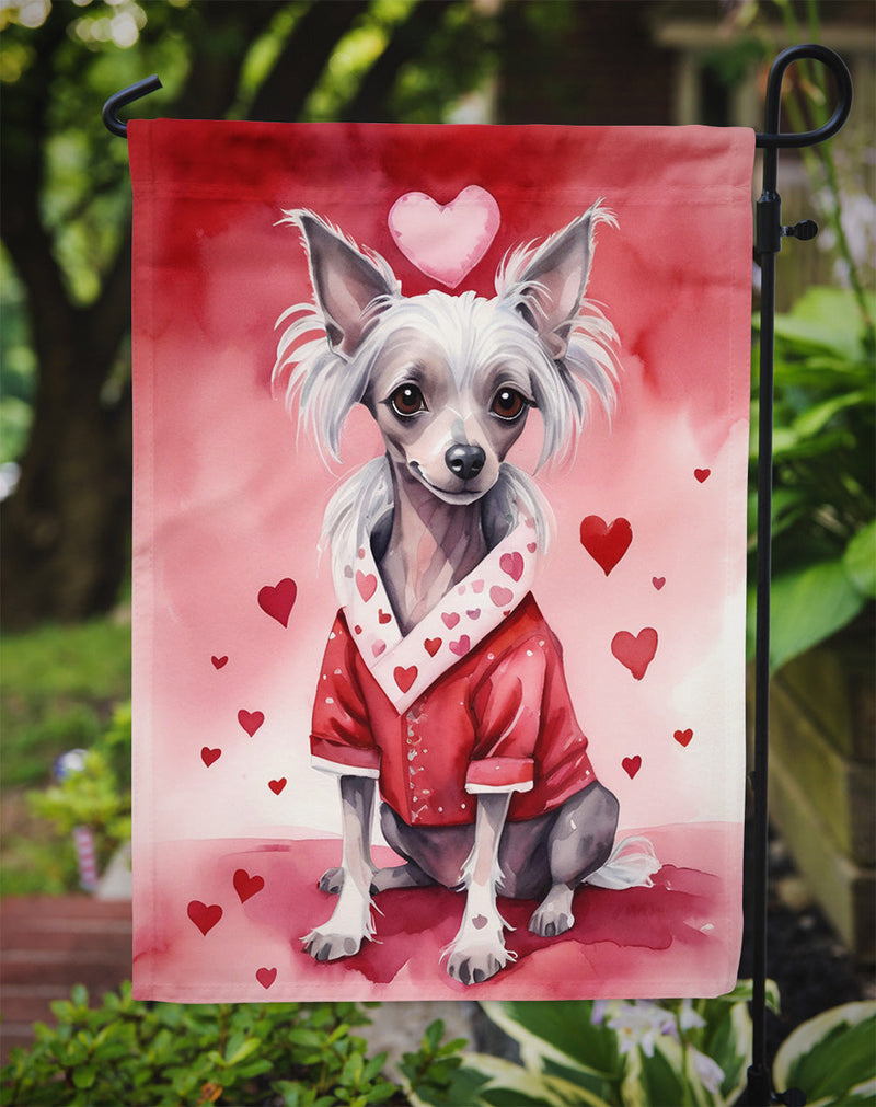 Chinese Crested Valentine’s Day Garden Flag – Dog-Themed Heart Yard Decor