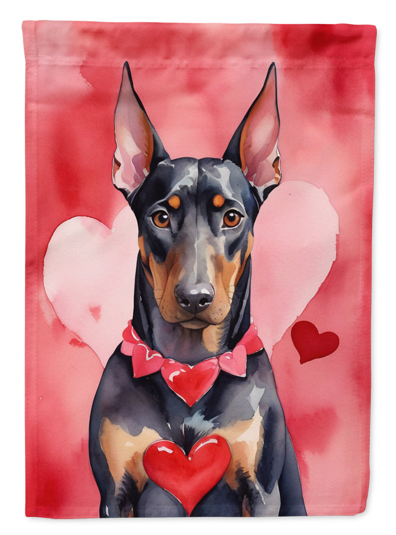 Doberman Pinscher Valentine’s Day Garden Flag – Dog-Themed Heart Yard Decor