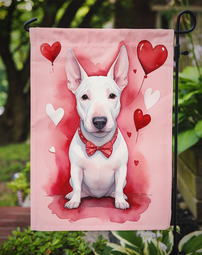 English Bull Terrier Valentine’s Day Garden Flag – Dog-Themed Heart Yard Decor