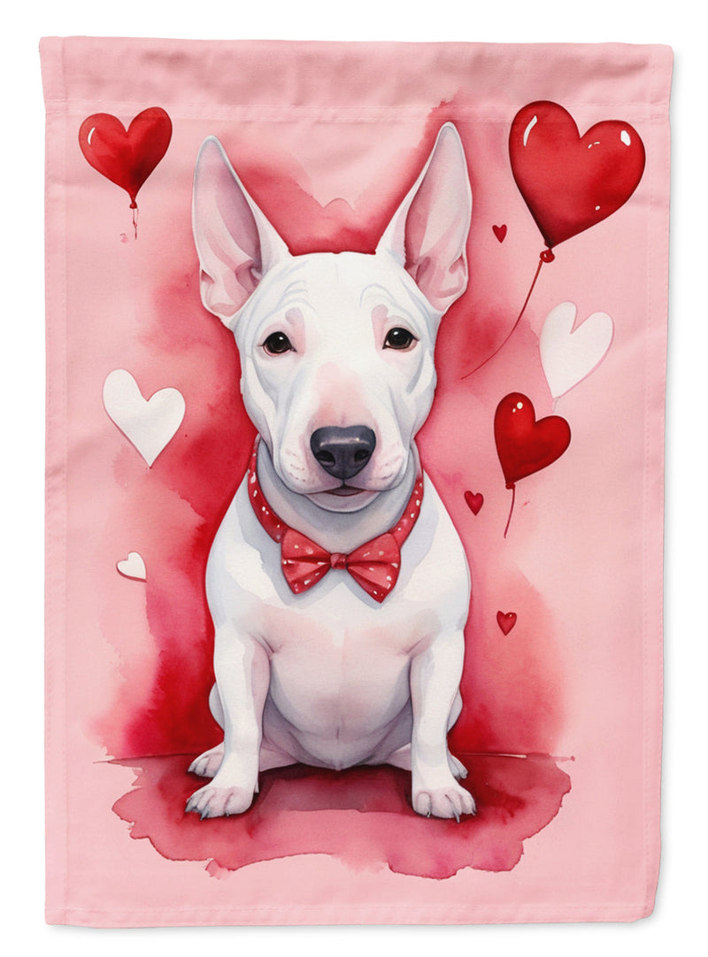 English Bull Terrier Valentine’s Day Garden Flag – Dog-Themed Heart Yard Decor