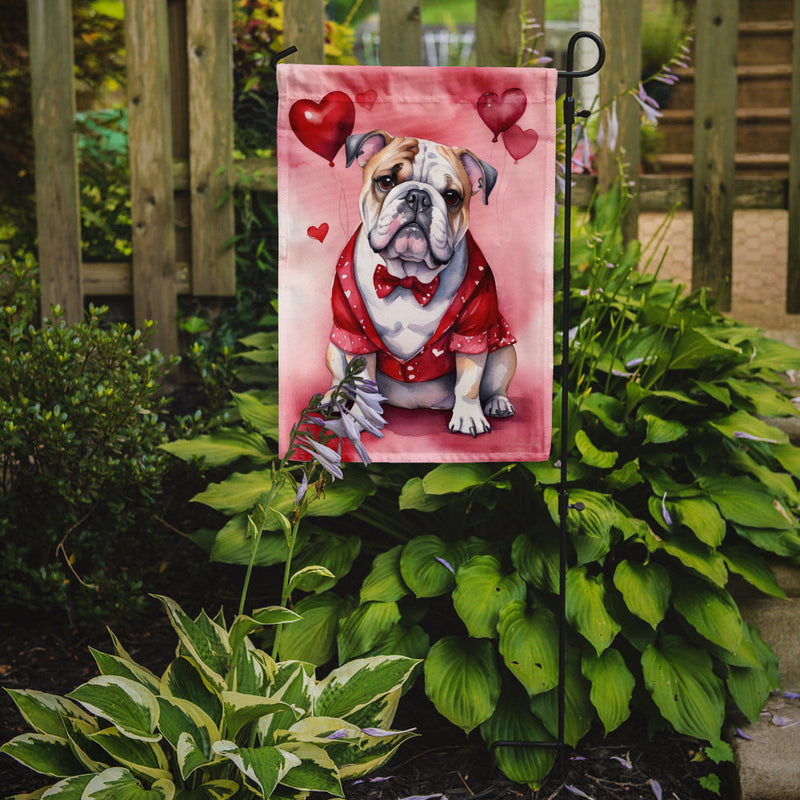 English Bulldog Valentine’s Day Garden Flag – Dog-Themed Heart Yard Decor