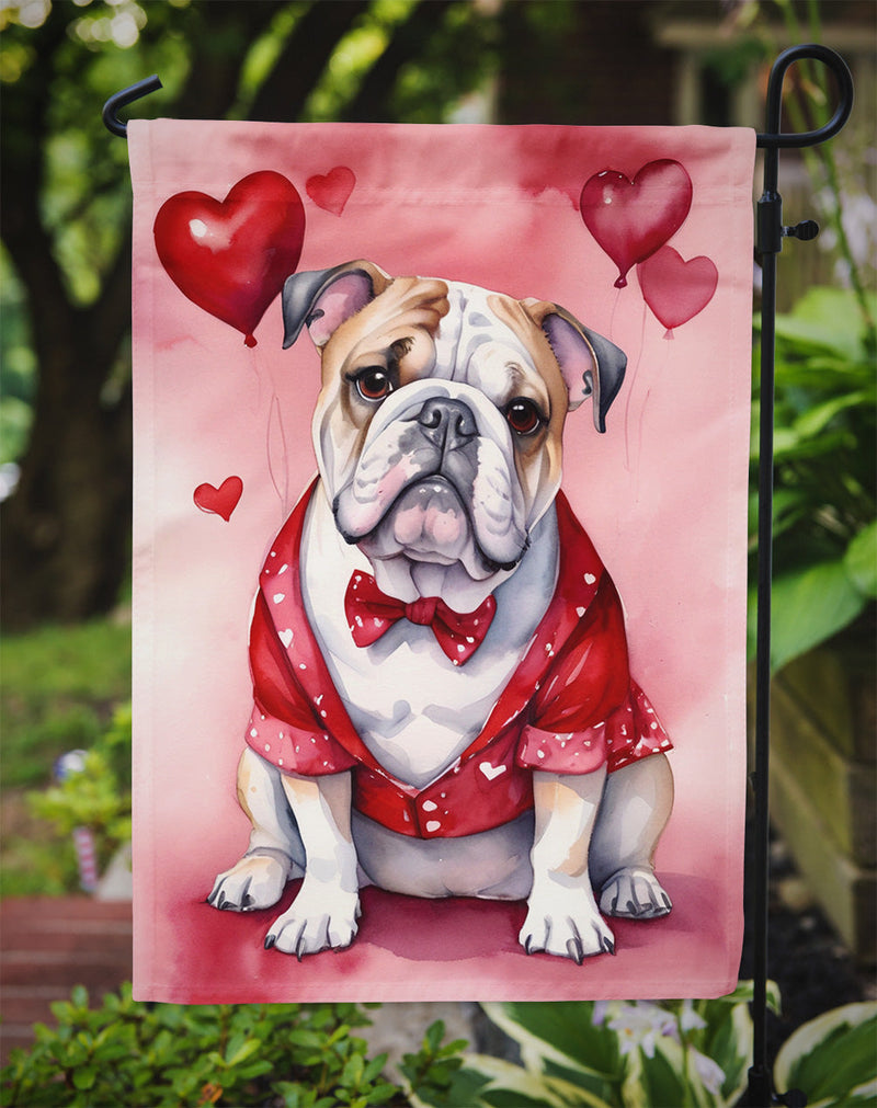 English Bulldog Valentine’s Day Garden Flag – Dog-Themed Heart Yard Decor