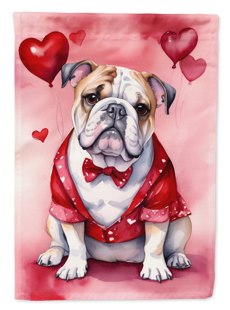 English Bulldog Valentine’s Day Garden Flag – Dog-Themed Heart Yard Decor