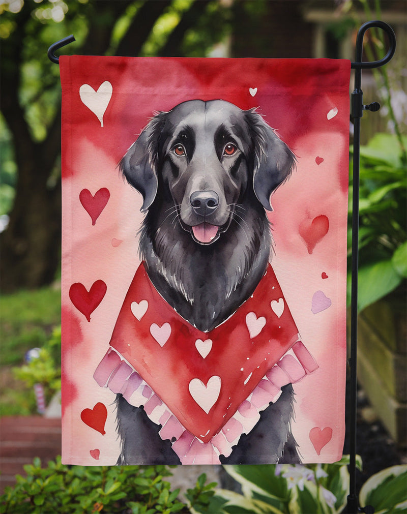 Flat-Coated Retriever Valentine’s Day Garden Flag – Dog-Themed Heart Yard Decor