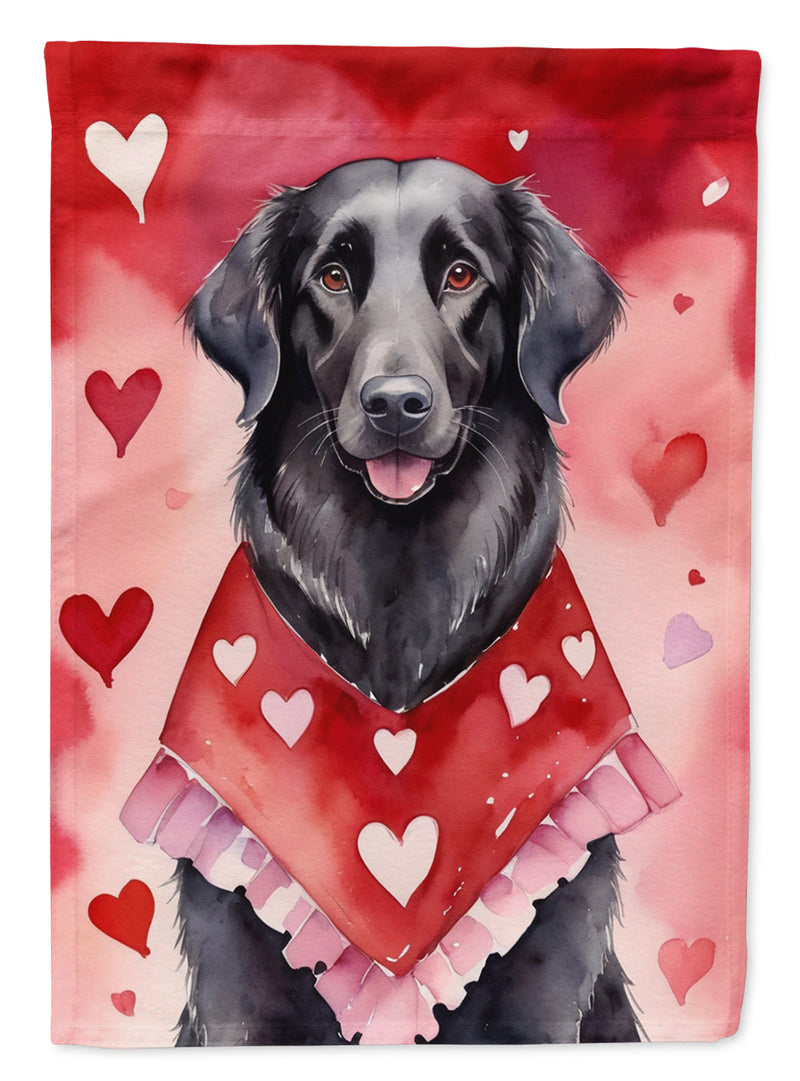 Flat-Coated Retriever Valentine’s Day Garden Flag – Dog-Themed Heart Yard Decor
