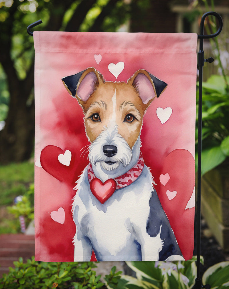 Fox Terrier Valentine’s Day Garden Flag – Dog-Themed Heart Yard Decor