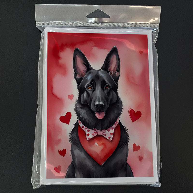 Black German Shepherd My Valentine Greeting Cards Pack of 8