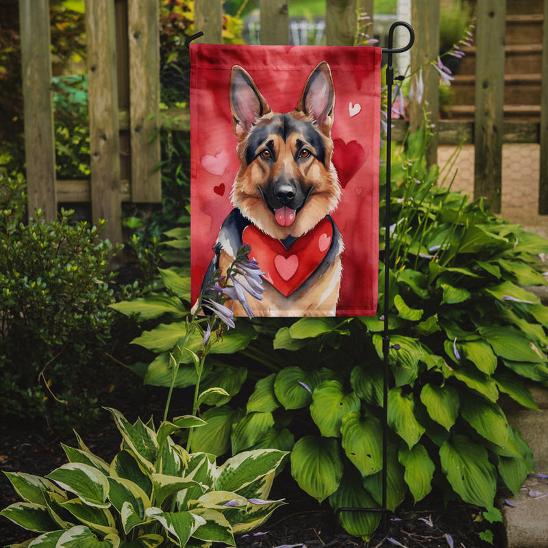 German Shepherd Valentine’s Day Garden Flag – Dog-Themed Heart Yard Decor