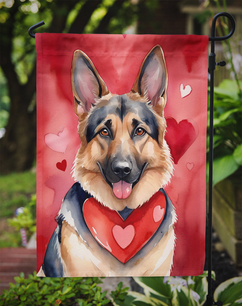 German Shepherd Valentine’s Day Garden Flag – Dog-Themed Heart Yard Decor