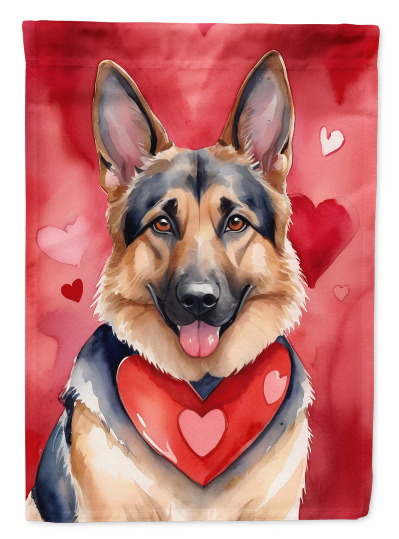 German Shepherd Valentine’s Day Garden Flag – Dog-Themed Heart Yard Decor