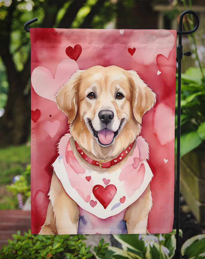 Golden Retriever Valentine’s Day Garden Flag – Dog-Themed Heart Yard Decor