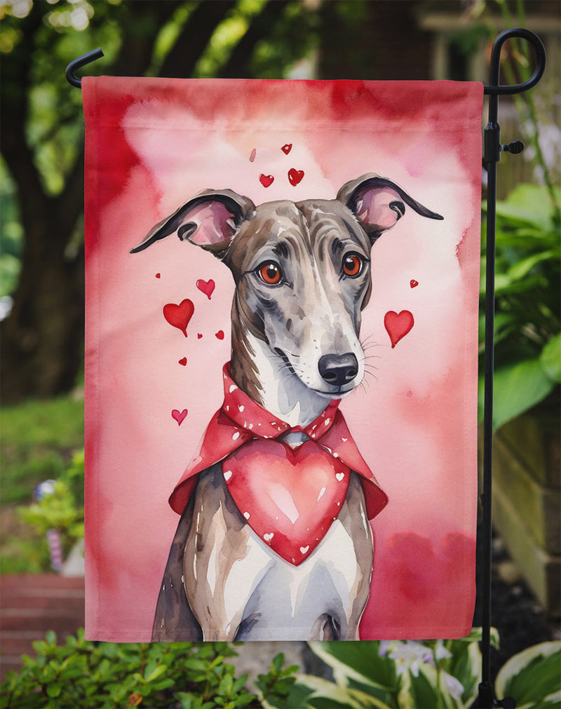 Greyhound Valentine’s Day Garden Flag – Dog-Themed Heart Yard Decor