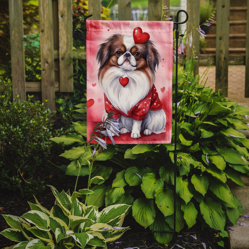 Japanese Chin Valentine’s Day Garden Flag – Dog-Themed Heart Yard Decor