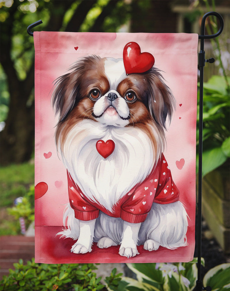 Japanese Chin Valentine’s Day Garden Flag – Dog-Themed Heart Yard Decor