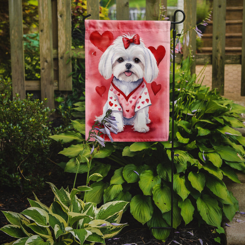 Maltese Valentine’s Day Garden Flag – Dog-Themed Heart Yard Decor