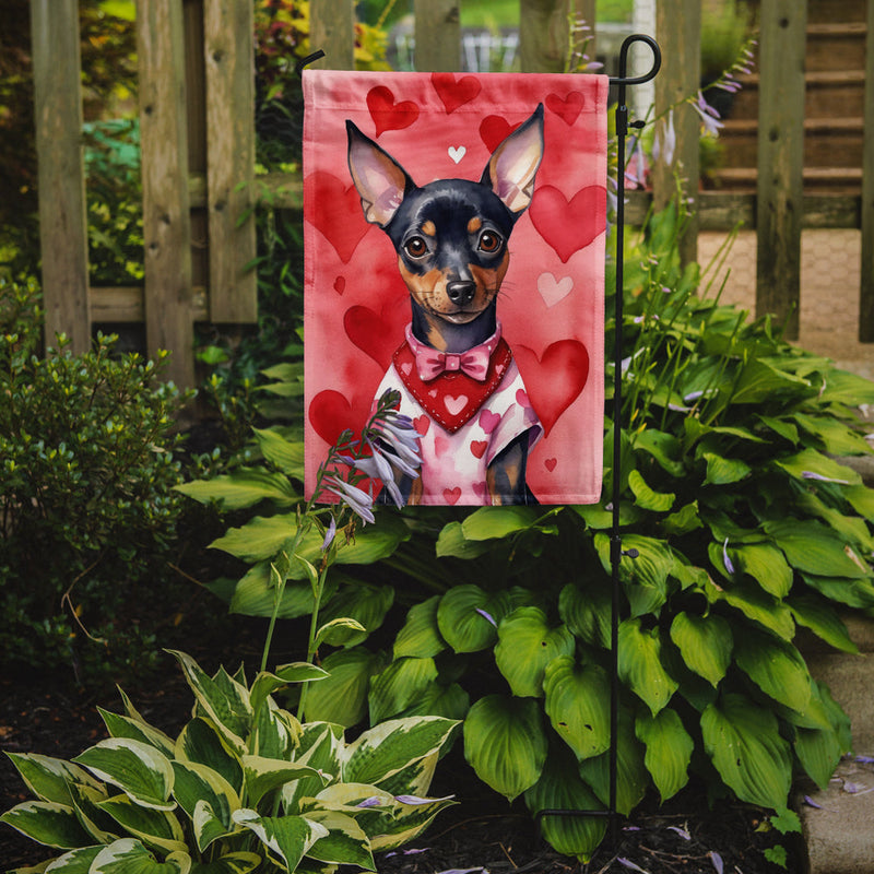 Miniature Pinscher Valentine’s Day Garden Flag – Dog-Themed Heart Yard Decor