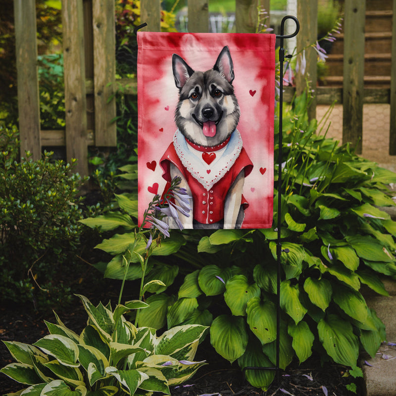 Norwegian Elkhound Valentine’s Day Garden Flag – Dog-Themed Heart Yard Decor