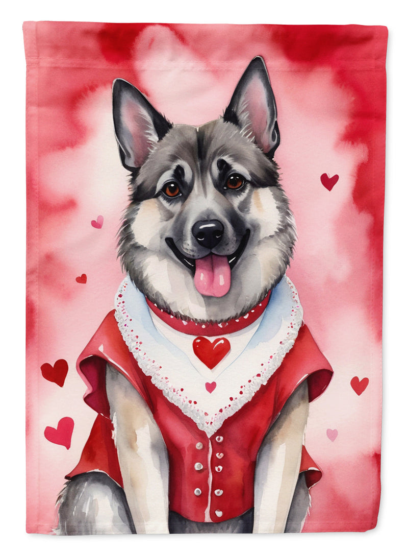 Norwegian Elkhound Valentine’s Day Garden Flag – Dog-Themed Heart Yard Decor